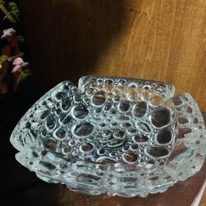 Vintage Clear Glass Ashtray Blenko Pebble Bubble 6" Mid Century